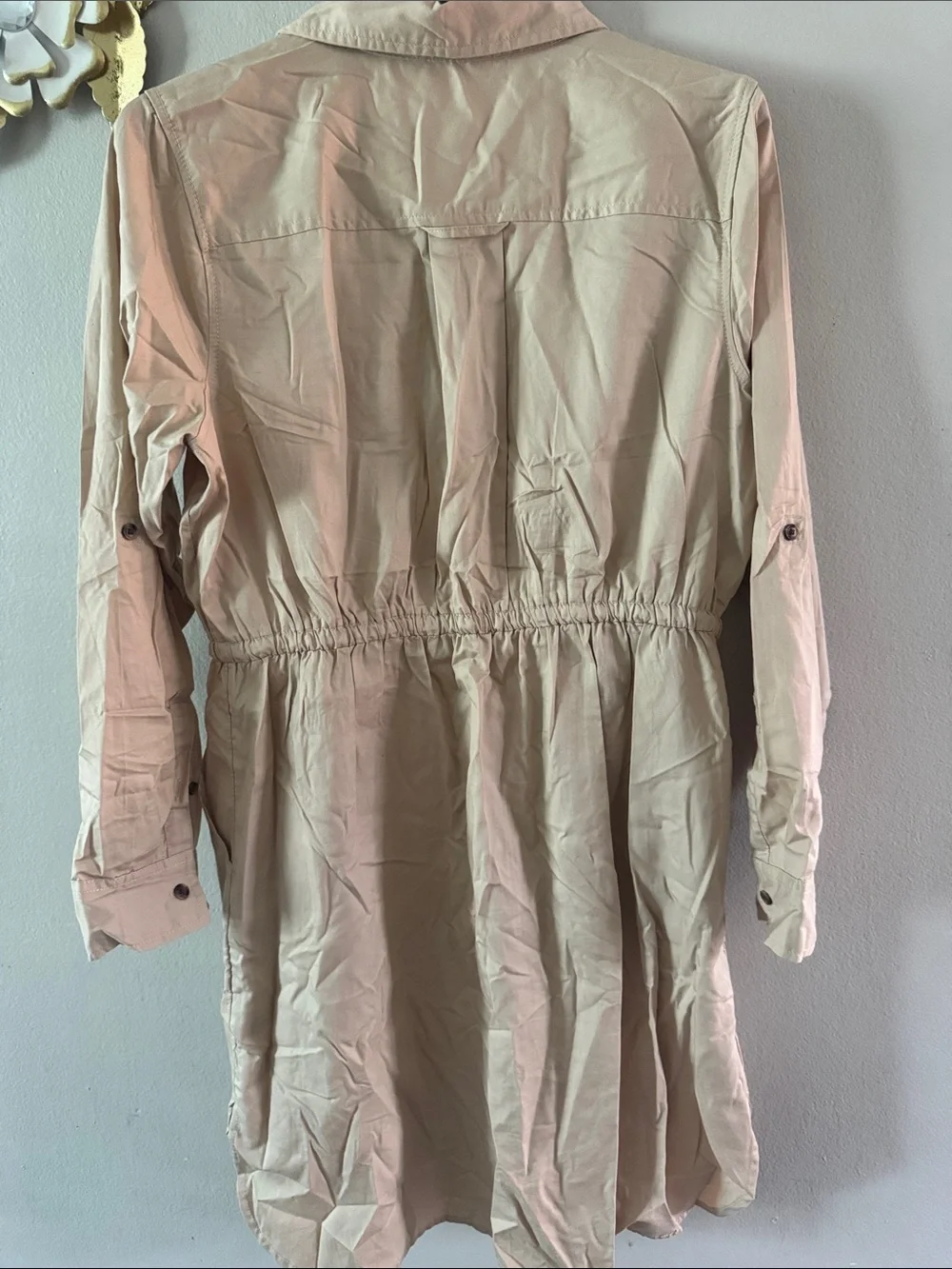 Time and Tru Beige Drawstring Utility Jacket Dress
